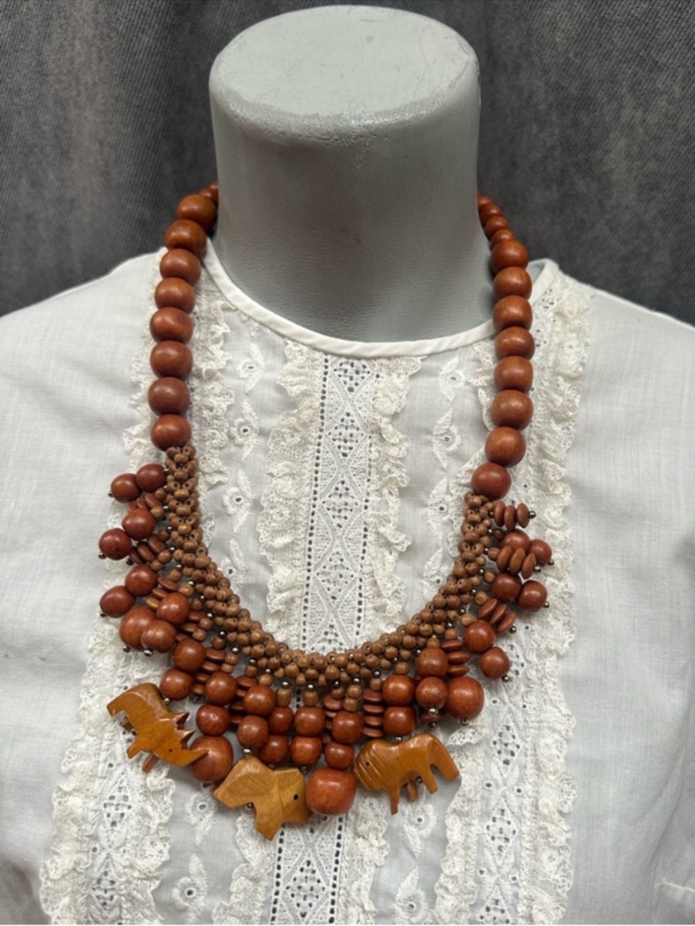 Vintage wooden statement necklace African